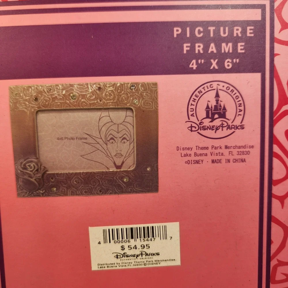 Disney Parks Maleficent 4x6 Ceramic Picture Frame Rhinestone Rose Pink Boxed